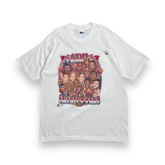 Vintage 1997 Chicago Bulls Caricature NBA Finals 5 Time Champs T-Shirt XL - Picture 1 of 10